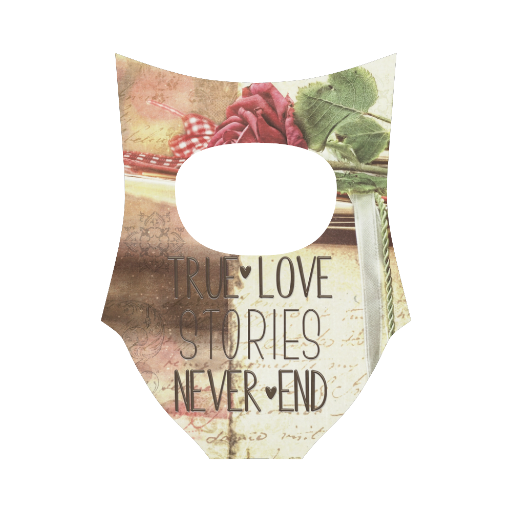 True love stories never end with vintage red rose Strap Swimsuit ( Model S05)