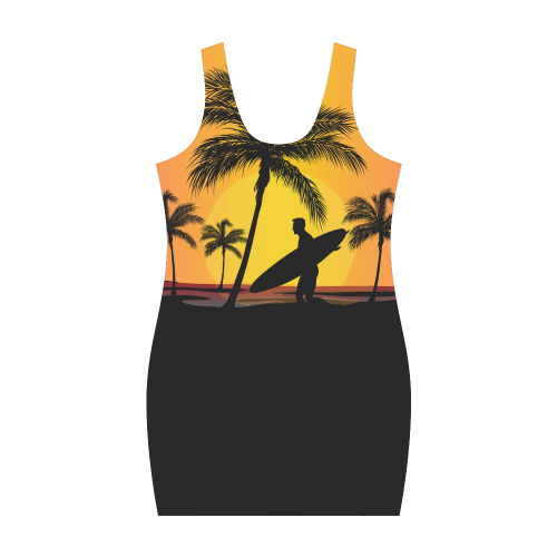 Tropical surfer at sunet in paradise Medea Vest Dress (Model D06)