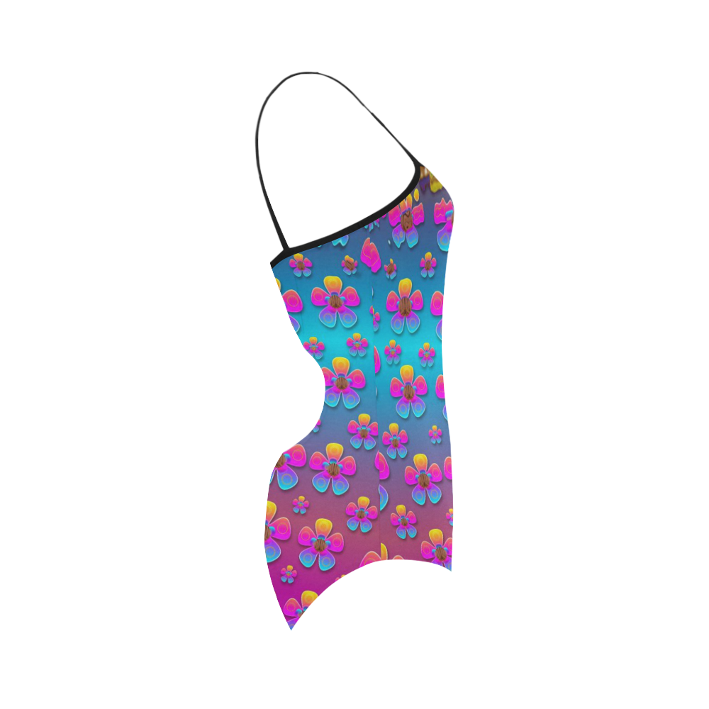 Freedom Peace Flowers Raining In Rainbows Strap Swimsuit ( Model S05)