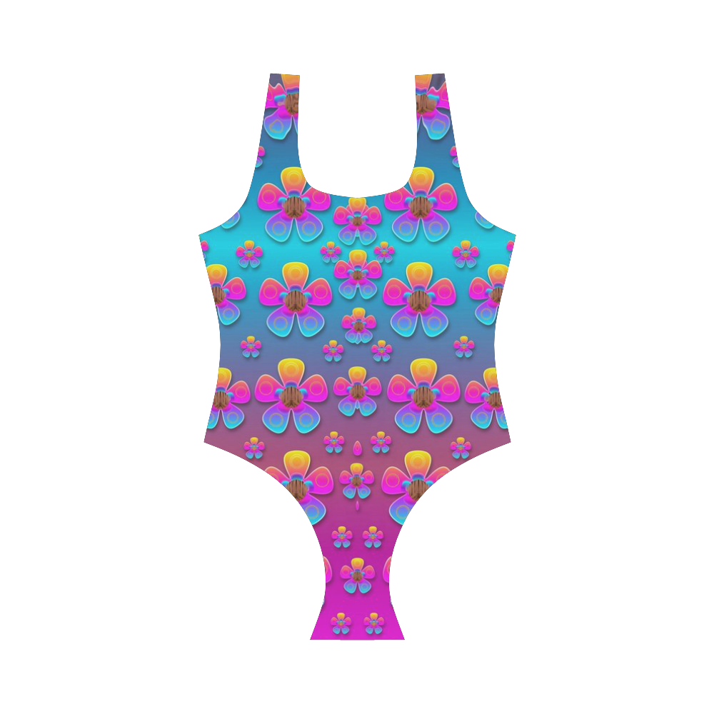 Freedom Peace Flowers Raining In Rainbows Vest One Piece Swimsuit (Model S04)