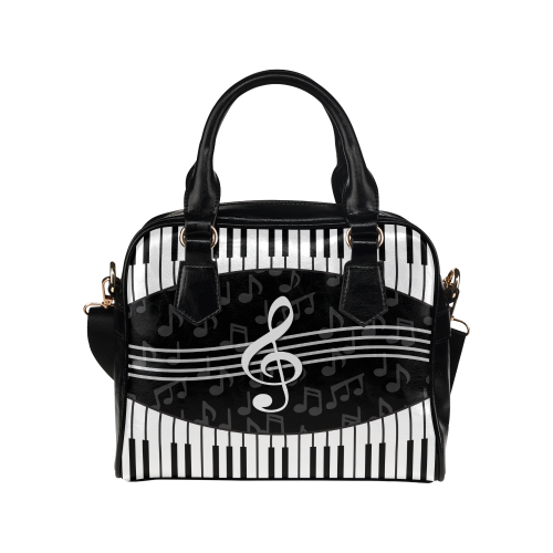 Stylish Music Piano Keys and Treble Clef Shoulder Handbag (Model 1634)