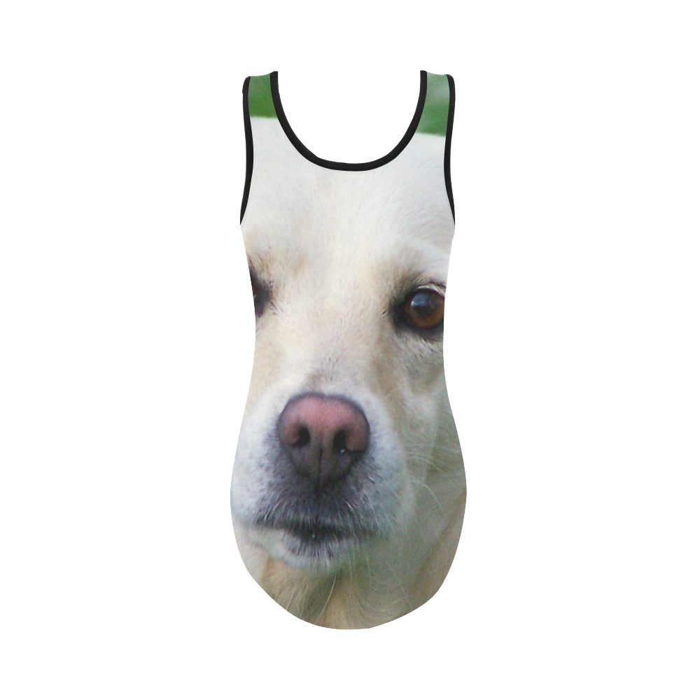 Dog face close-up Vest One Piece Swimsuit (Model S04) | ID: D221556