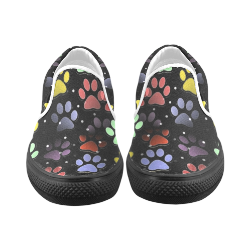 On silent paws black by Nico Bielow Women's Unusual Slip-on Canvas Shoes (Model 019)