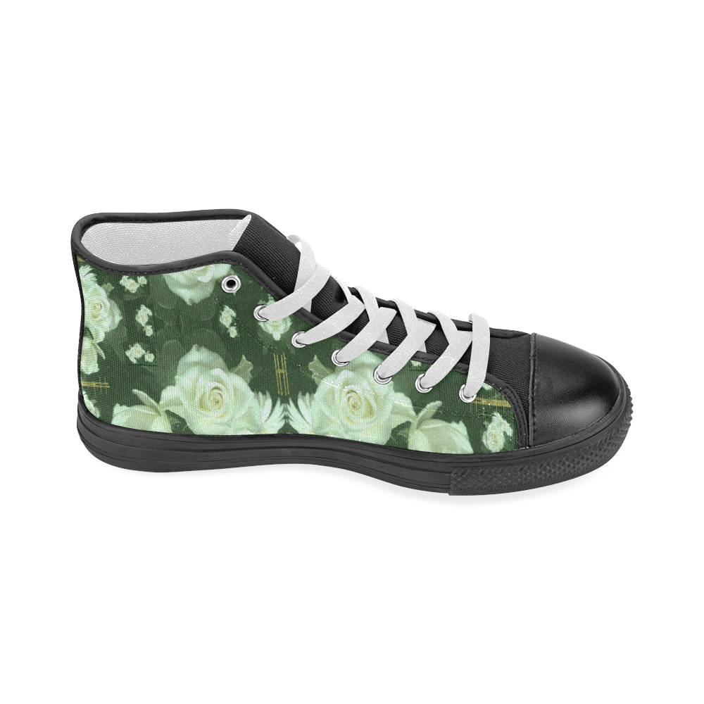 Roses and flowers in gold Women's Classic High Top Canvas Shoes (Model