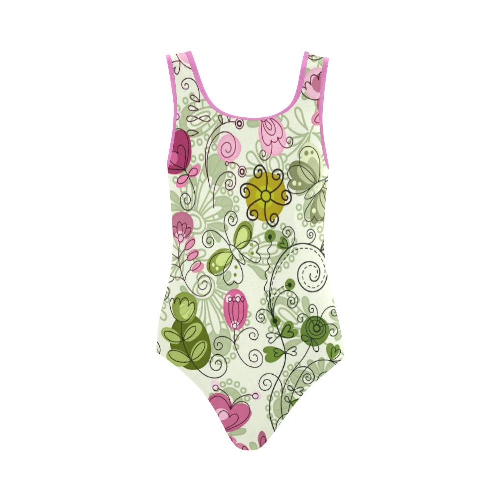 doodle flowers Vest One Piece Swimsuit (Model S04)