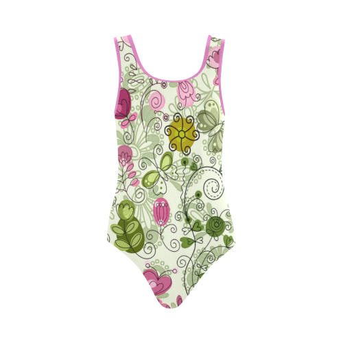 doodle flowers Vest One Piece Swimsuit (Model S04)