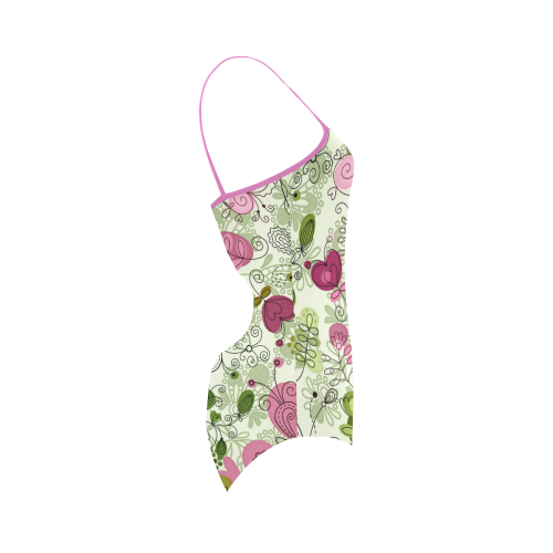 doodle flowers Strap Swimsuit ( Model S05)