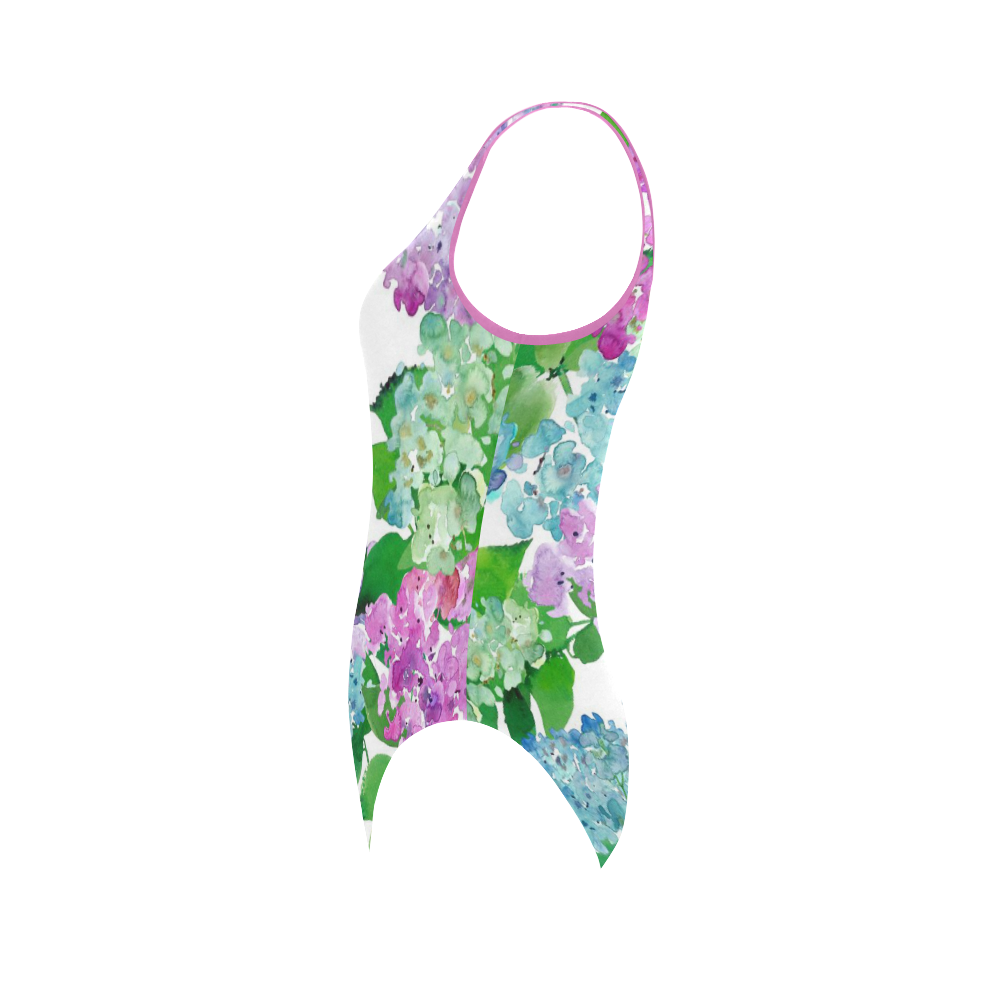 Watercolor Hydrangea Vest One Piece Swimsuit (Model S04)