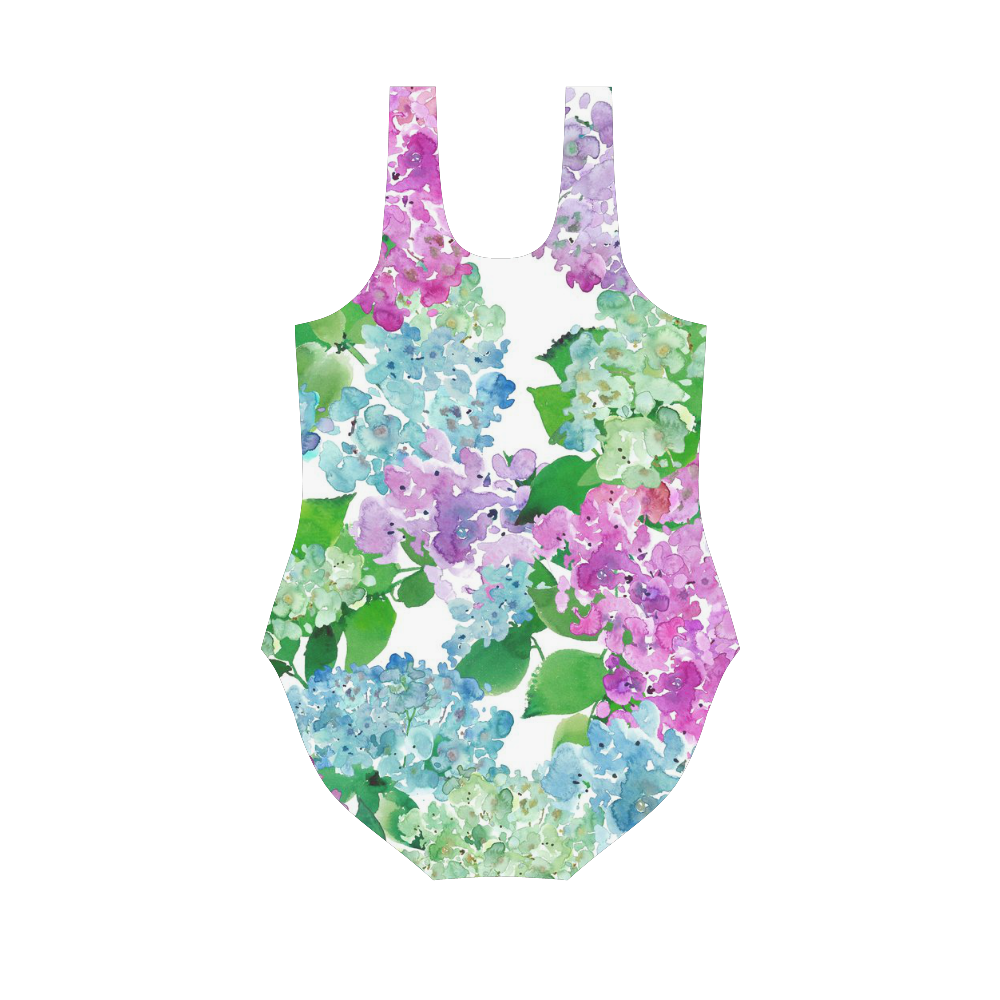 Watercolor Hydrangea Vest One Piece Swimsuit (Model S04)