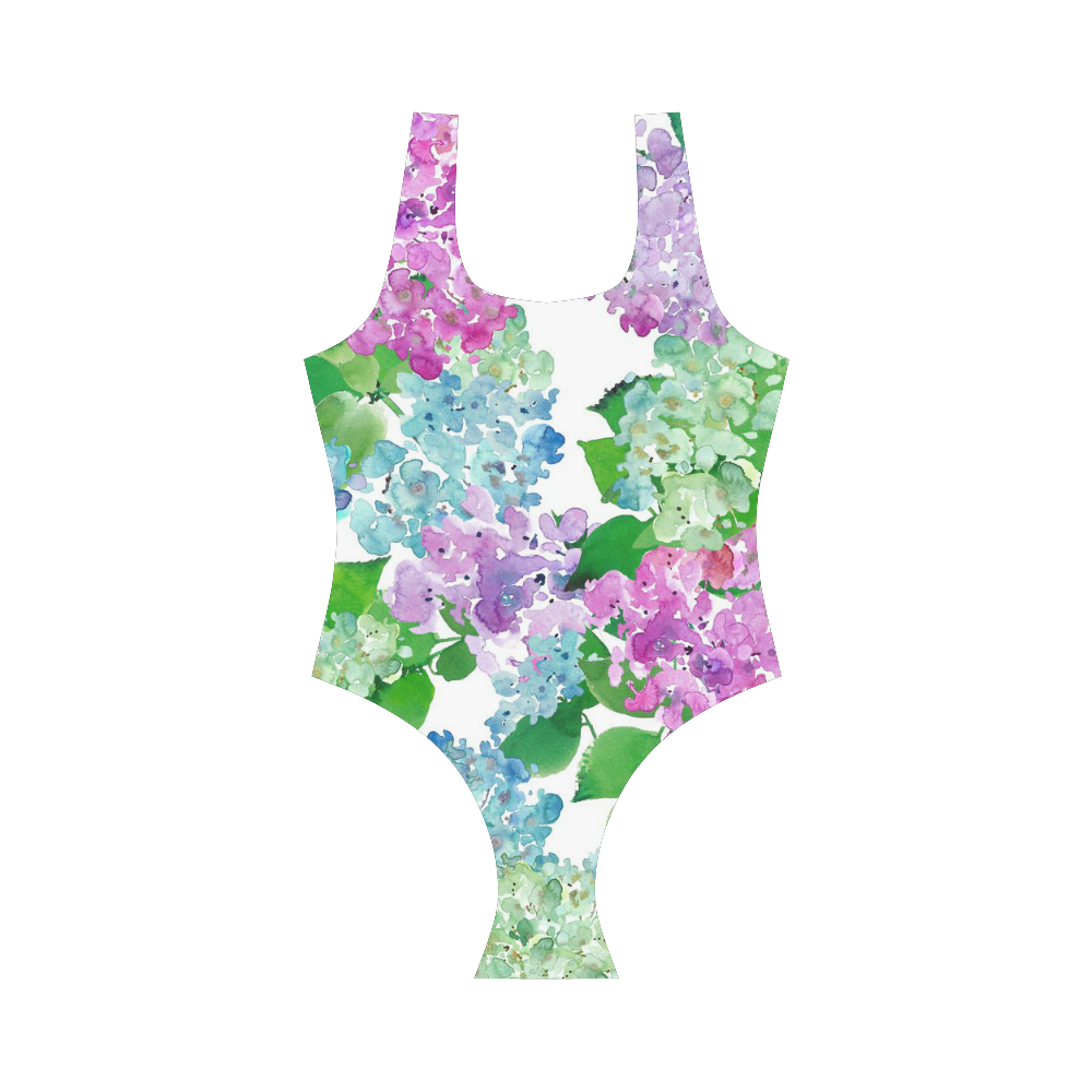 Watercolor Hydrangea Vest One Piece Swimsuit (Model S04)