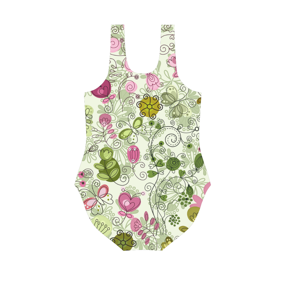 doodle flowers Vest One Piece Swimsuit (Model S04)