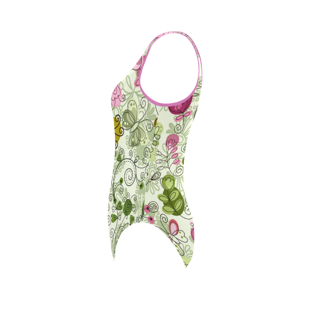 doodle flowers Vest One Piece Swimsuit (Model S04)