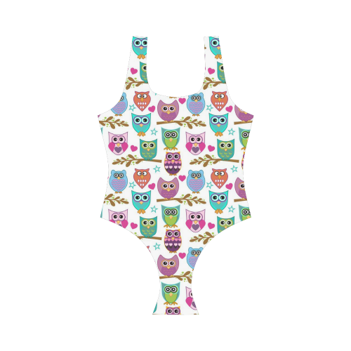 happy owls Vest One Piece Swimsuit (Model S04)