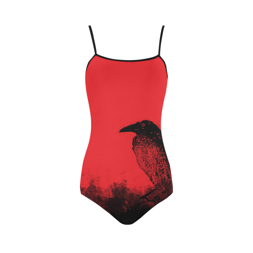 Black Raven on Red VAS2 Strap Swimsuit ( Model S05)