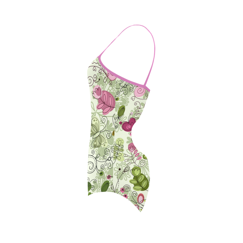 doodle flowers Strap Swimsuit ( Model S05)