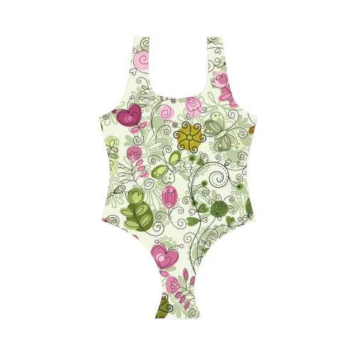 doodle flowers Vest One Piece Swimsuit (Model S04)