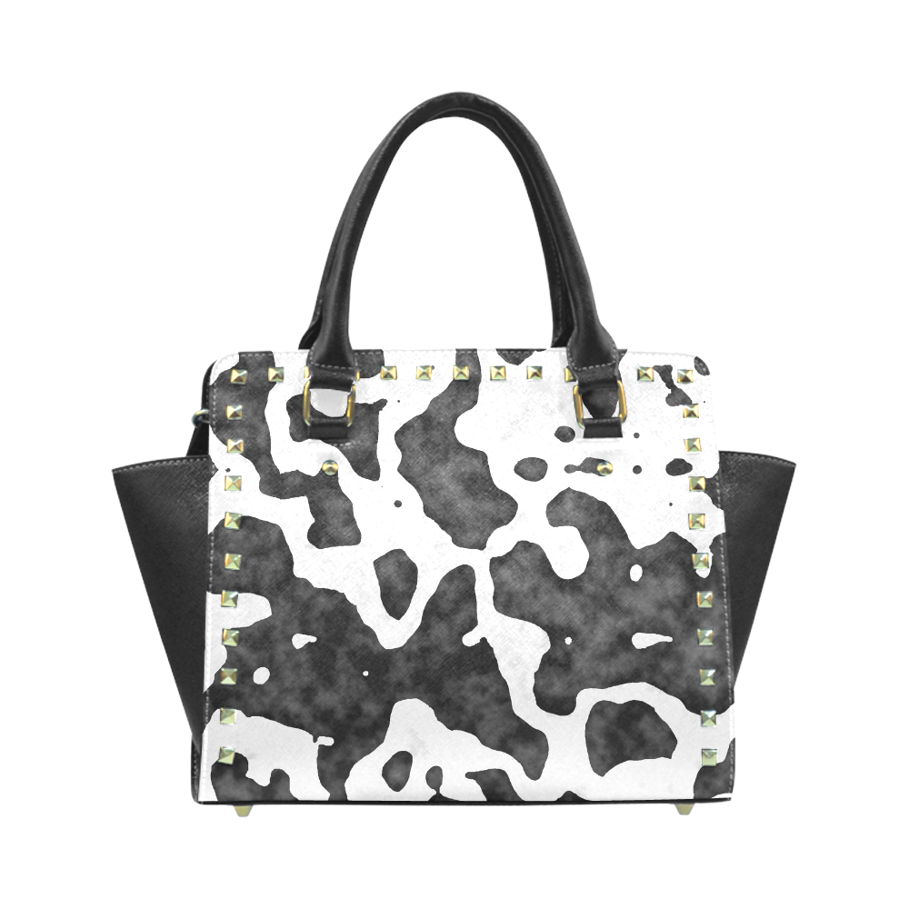 Black & White Spots VAS2 Rivet Shoulder Handbag (Model 1645)