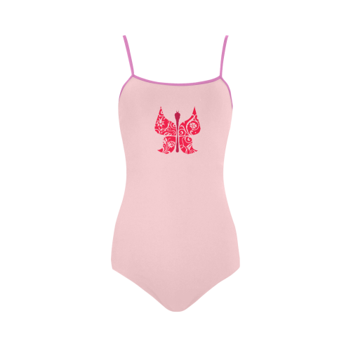 Crimson & Floral Butterfly VAS2 Strap Swimsuit ( Model S05)