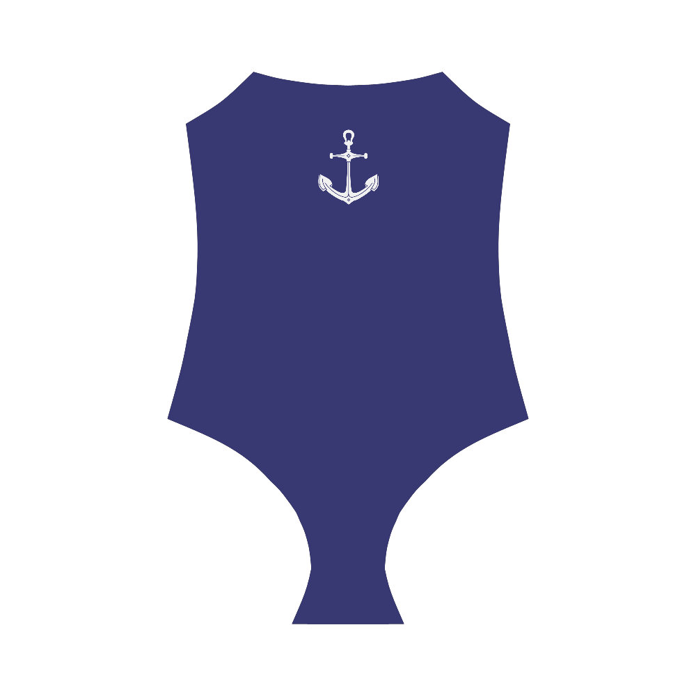 White Anchor on Navy Blue VAS2 Strap Swimsuit ( Model S05)