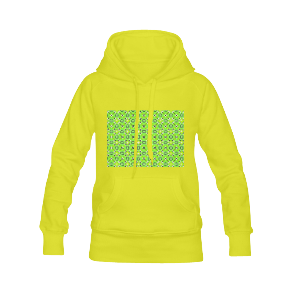 Vibrant Abstract Tropical Lime Foliage Lattice Yellow Women's Classic Hoodies (Model H07)