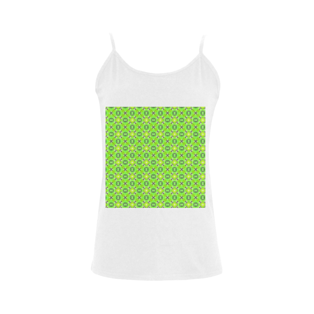 Vibrant Abstract Tropical Lime Foliage Lattice Women's Spaghetti Top (USA Size) (Model T34)