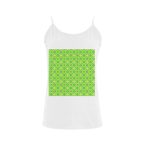 Vibrant Abstract Tropical Lime Foliage Lattice Women's Spaghetti Top (USA Size) (Model T34)