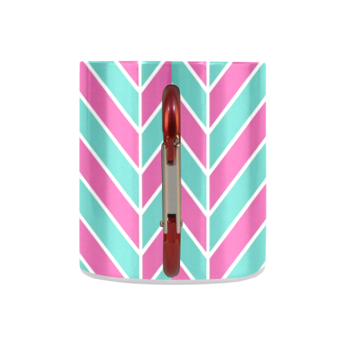 Pink White Turquoise Herringbone Classic Insulated Mug(10.3OZ)