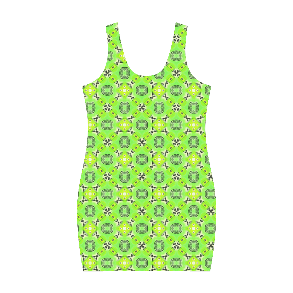 Vibrant Abstract Tropical Lime Foliage Lattice Medea Vest Dress (Model D06)