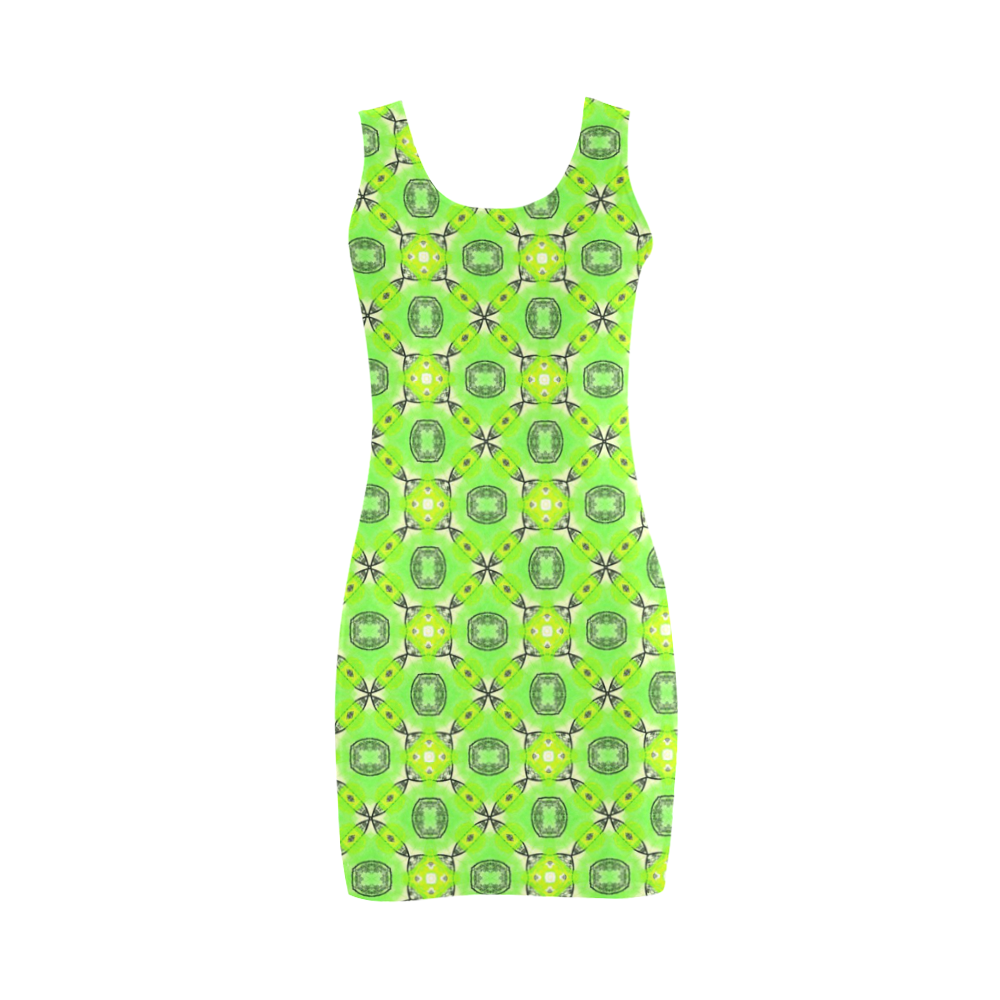 Vibrant Abstract Tropical Lime Foliage Lattice Medea Vest Dress (Model D06)