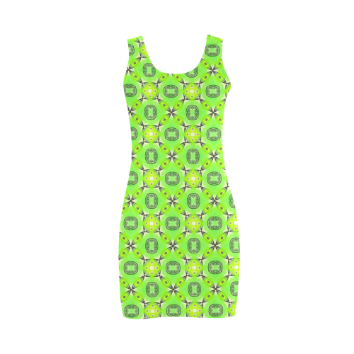 Vibrant Abstract Tropical Lime Foliage Lattice Medea Vest Dress (Model D06)