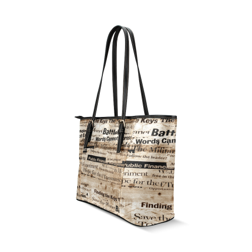 News Paper Text With Old Paper Leather Tote Bag/Small (Model 1640)
