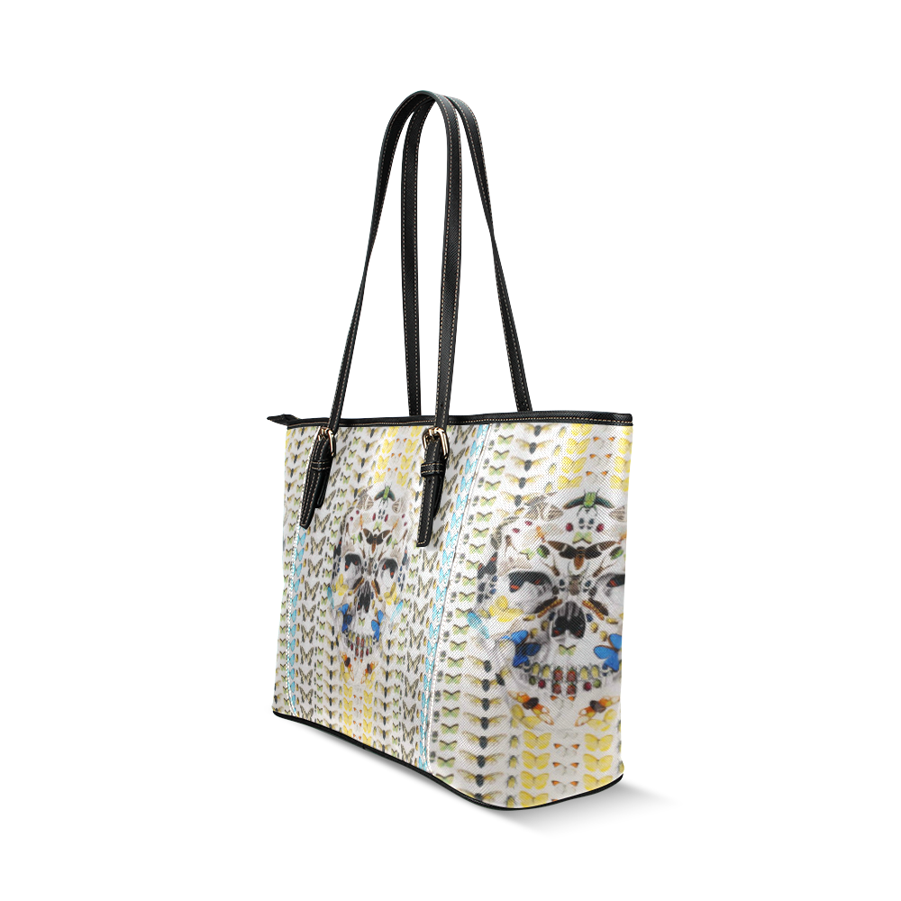 damien hirst mcqueen Leather Tote Bag/Small (Model 1640)