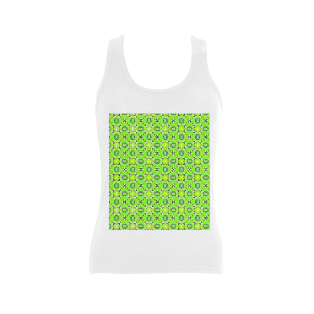 Vibrant Abstract Tropical Lime Foliage Lattice Women's Shoulder-Free Tank Top (Model T35)