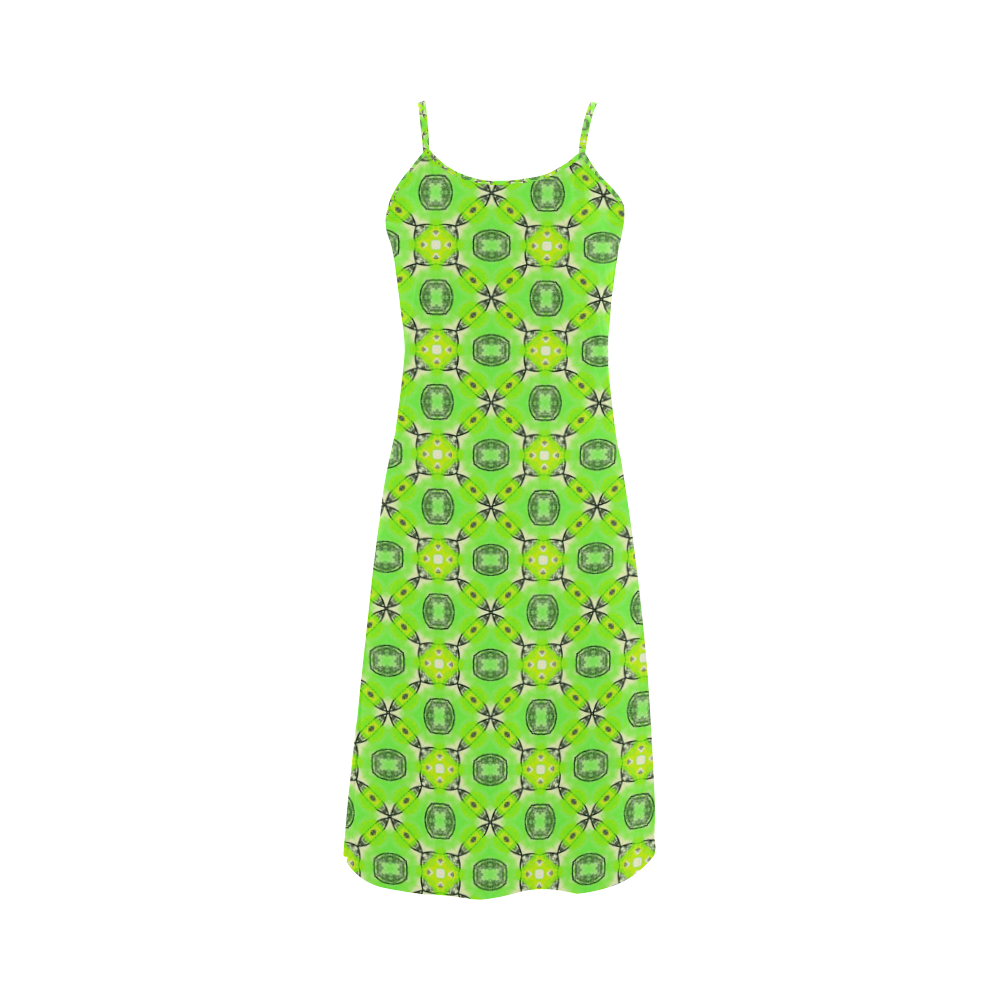 Vibrant Abstract Tropical Lime Foliage Lattice Alcestis Slip Dress (Model D05)