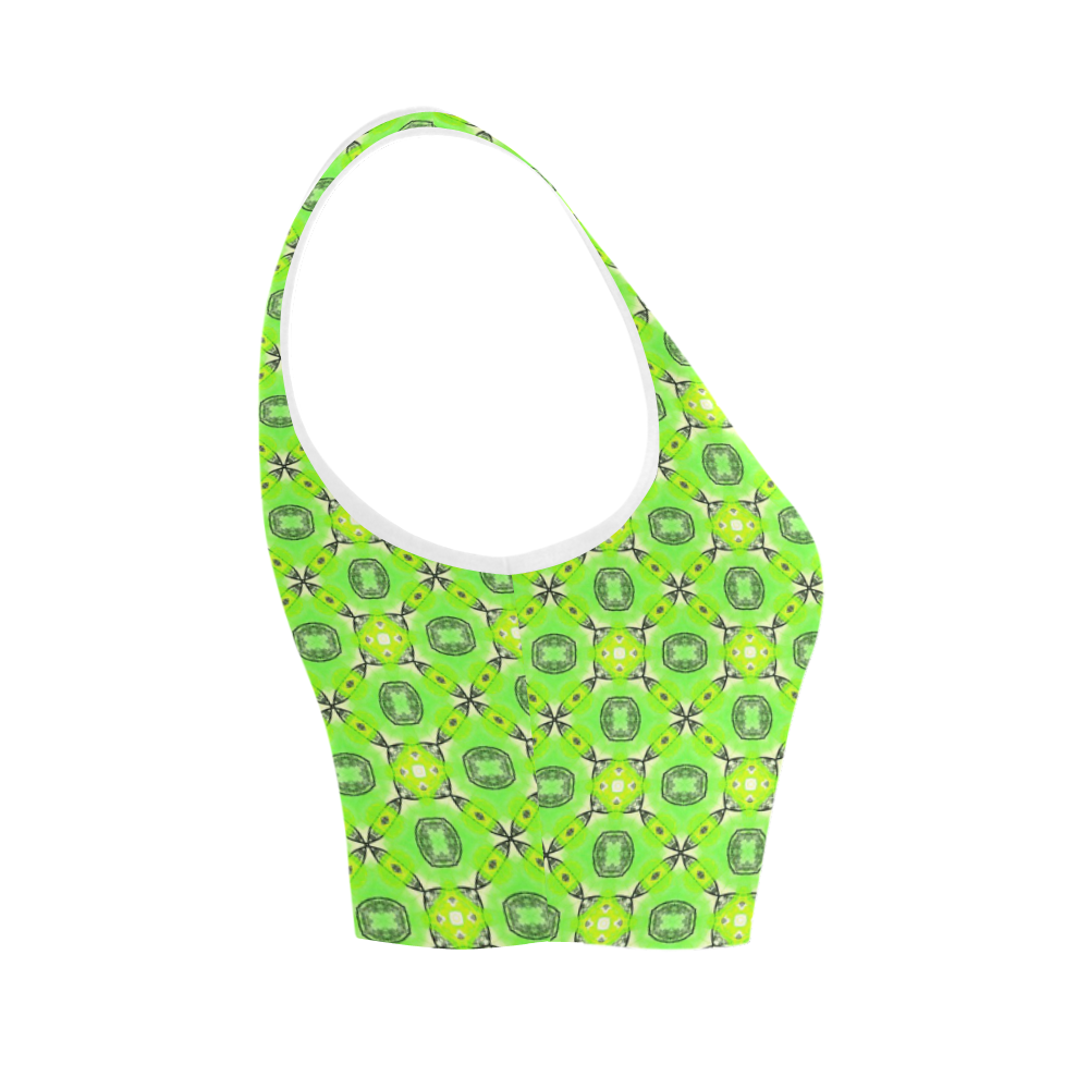 Vibrant Abstract Tropical Lime Foliage Lattice Women's Crop Top (Model T42)