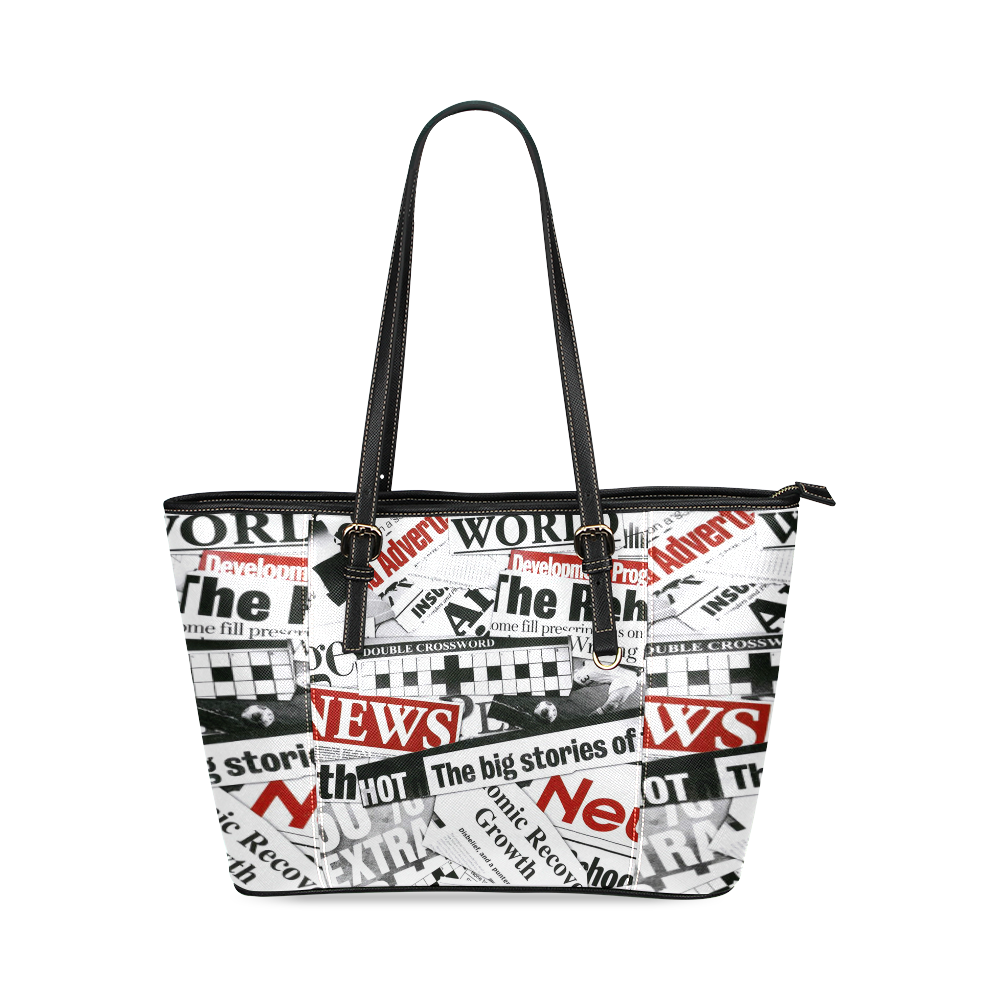 Newspaper Leather Tote Bag/Small (Model 1640)