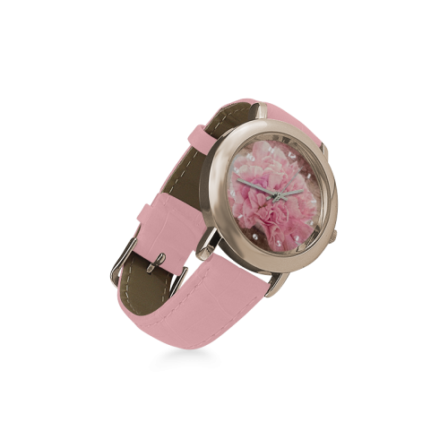 Vintage carnations on a spoon Women's Rose Gold Leather Strap Watch(Model 201)