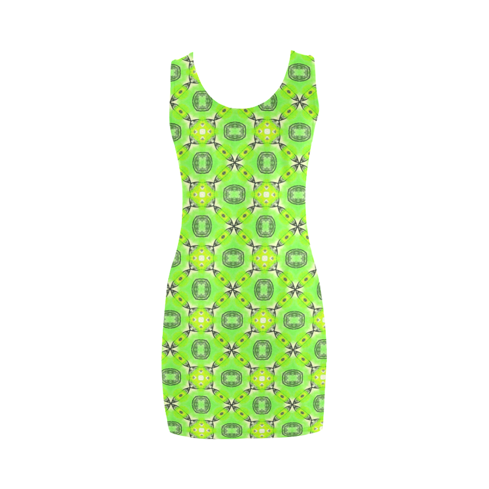 Vibrant Abstract Tropical Lime Foliage Lattice Medea Vest Dress (Model D06)