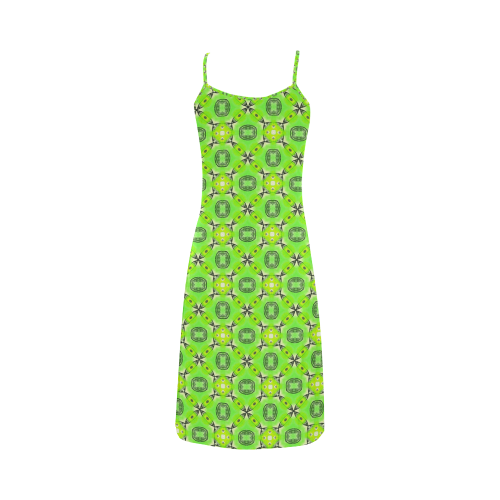Vibrant Abstract Tropical Lime Foliage Lattice Alcestis Slip Dress (Model D05)