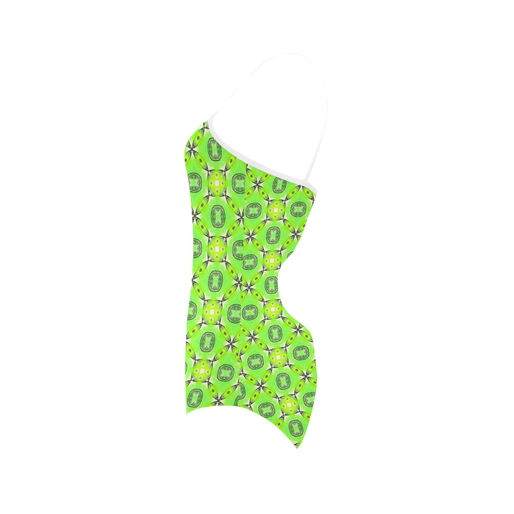 Vibrant Abstract Tropical Lime Foliage Lattice Strap Swimsuit ( Model S05)
