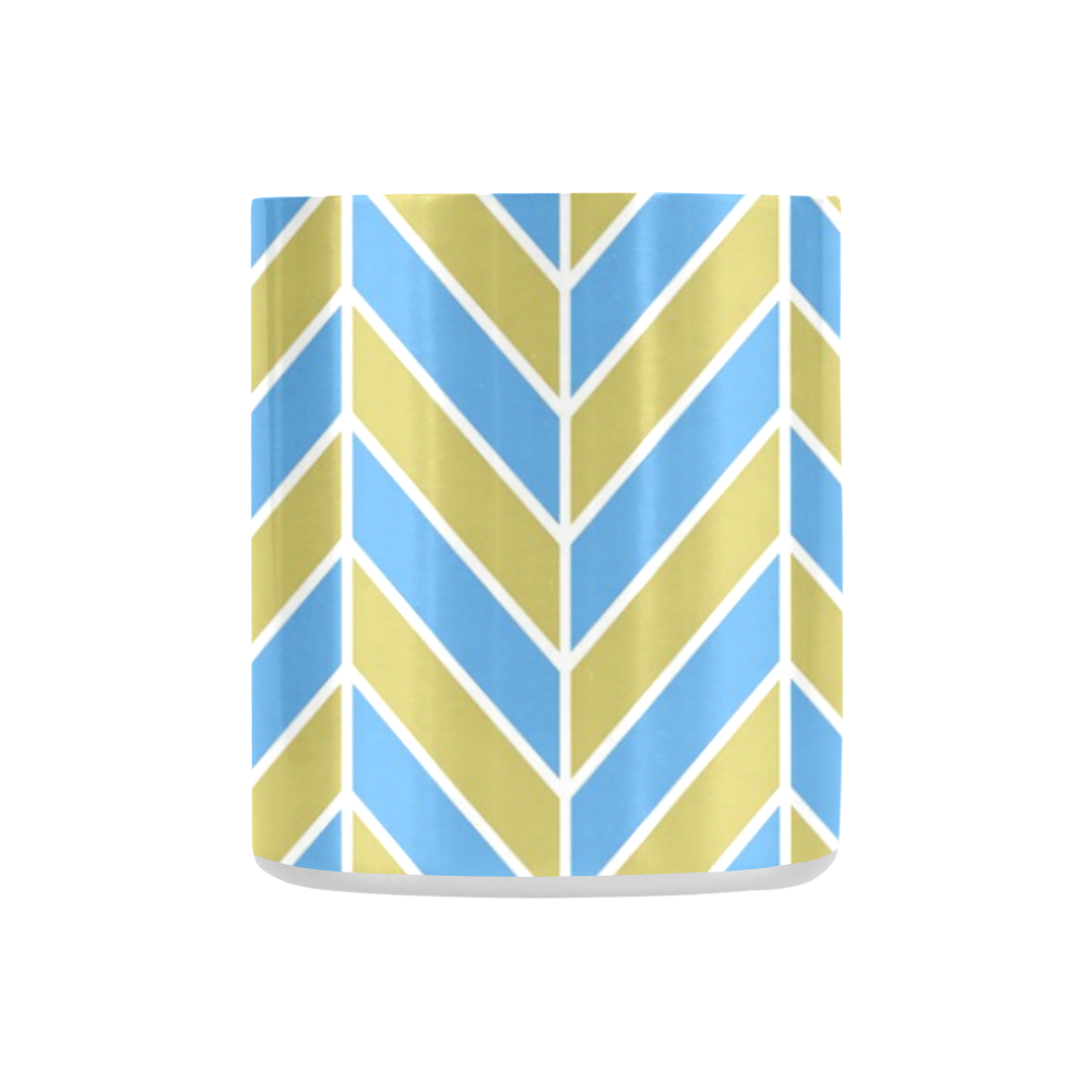 Blue White Gold Herringbone Classic Insulated Mug(10.3OZ)