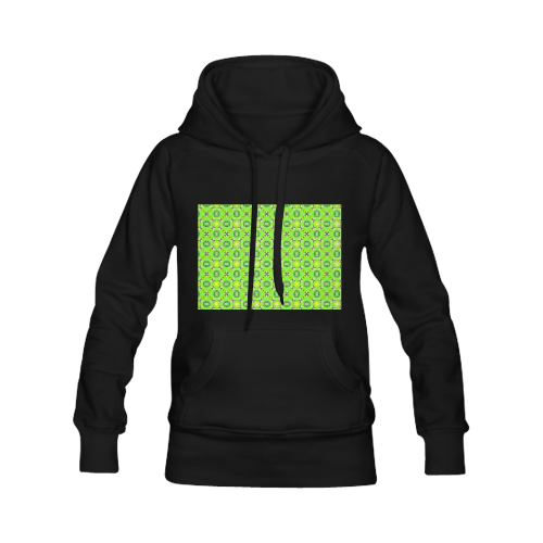 Vibrant Abstract Tropical Lime Foliage Lattice Black Women's Classic Hoodies (Model H07)