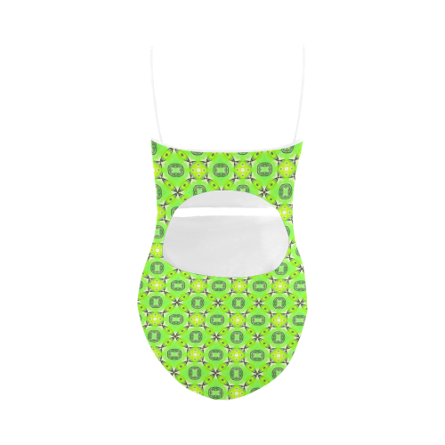 Vibrant Abstract Tropical Lime Foliage Lattice Strap Swimsuit ( Model S05)