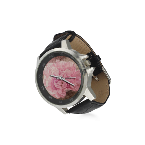 Vintage carnations on a spoon Unisex Stainless Steel Leather Strap Watch(Model 202)