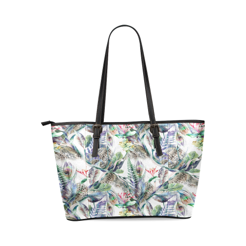 Floral Seamless Pattern Leather Tote Bag/Small (Model 1640)