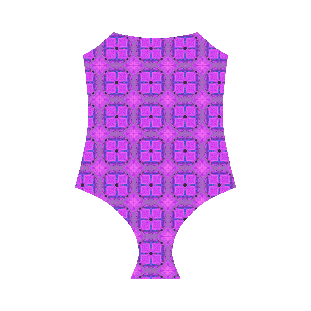 Abstract Dancing Diamonds Purple Violet Strap Swimsuit ( Model S05)