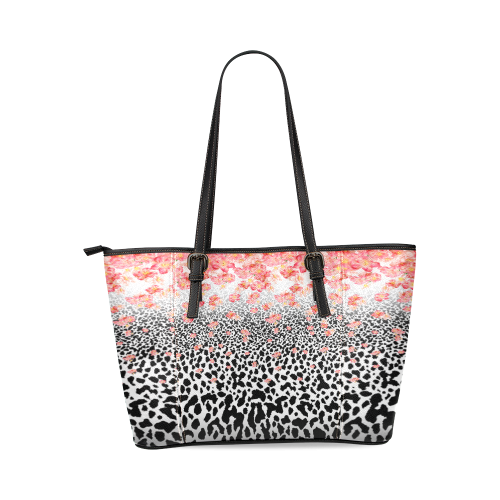 Leopard Skin With Flowers Leather Tote Bag/Small (Model 1640)