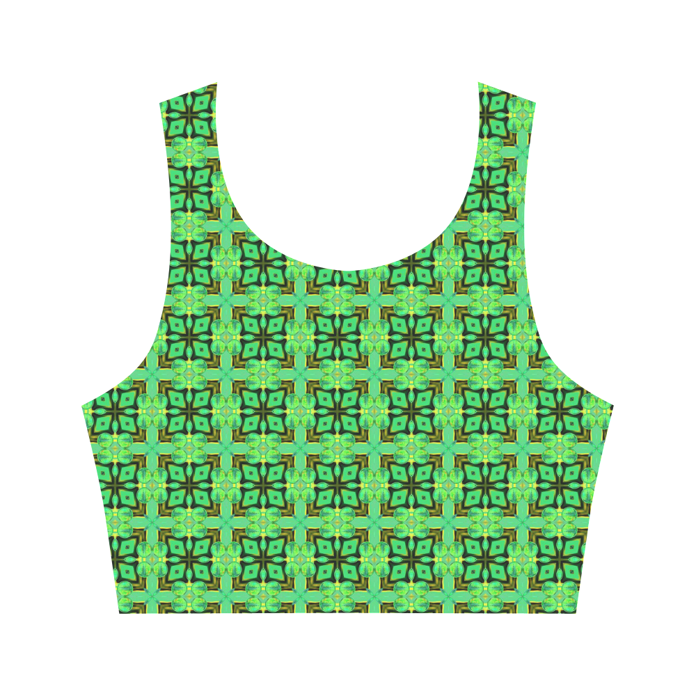 Green Gold Moroccan Lattice Diamonds Quilt Women's Crop Top (Model T42)