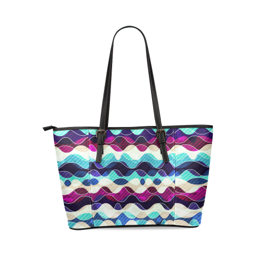 Marine Seamless Pattern Leather Tote Bag/Small (Model 1640)