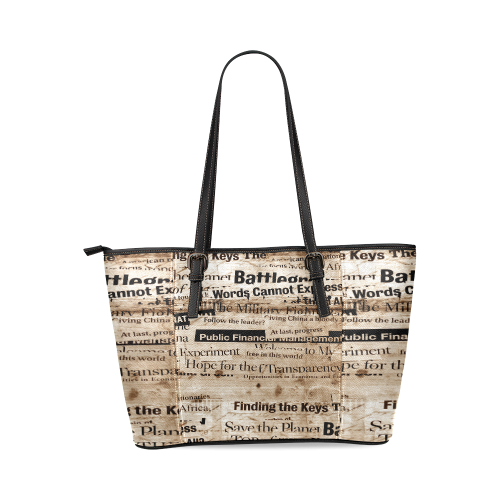 News Paper Text With Old Paper Leather Tote Bag/Small (Model 1640)